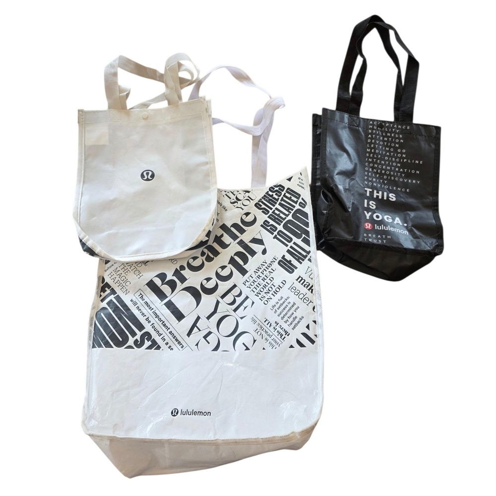 Lululemon Tote Bag Lot of 3 Reusable Shopping Bags Black White Logo